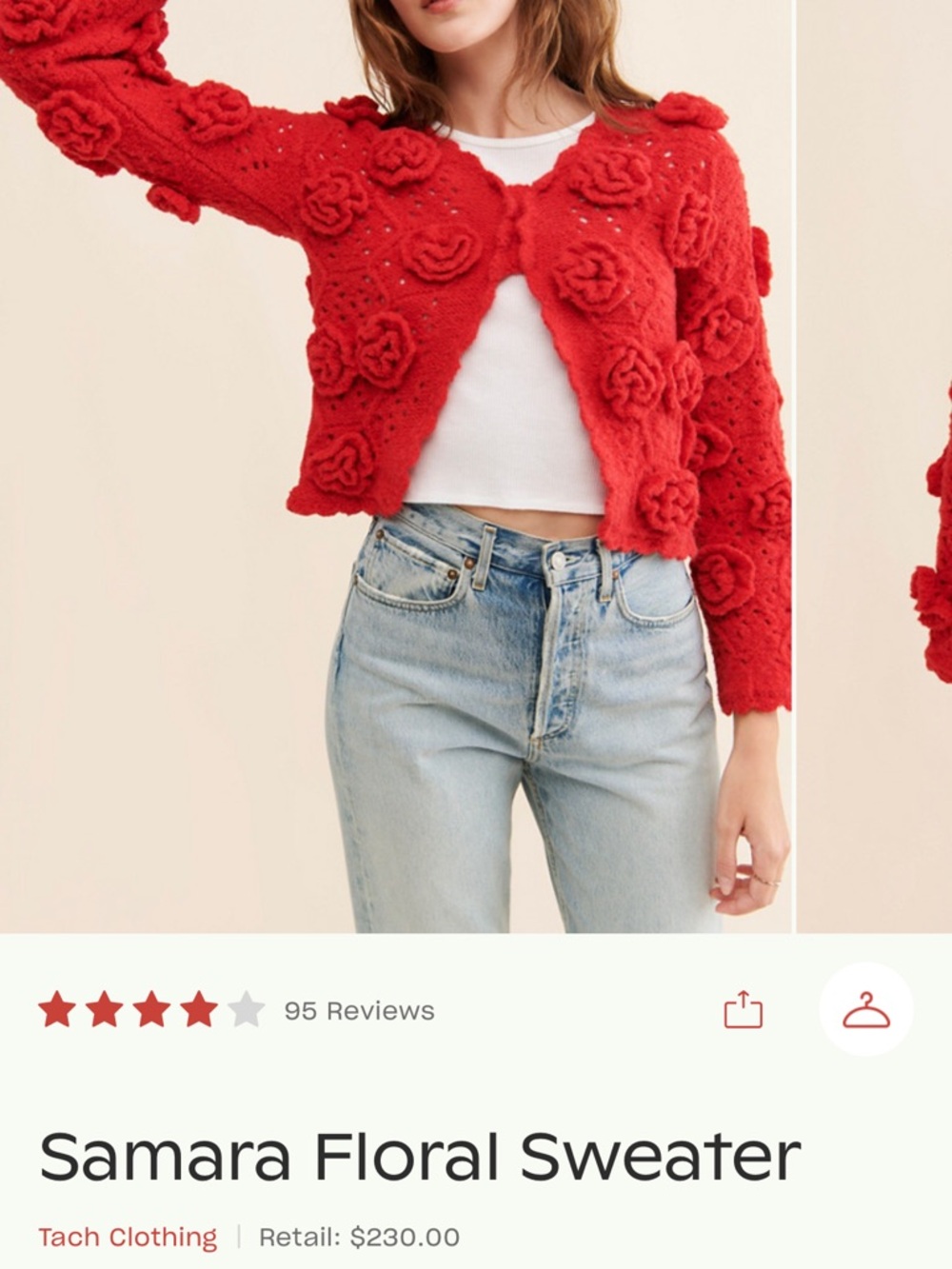TACH Red Samara Floral Sweater Cardigan